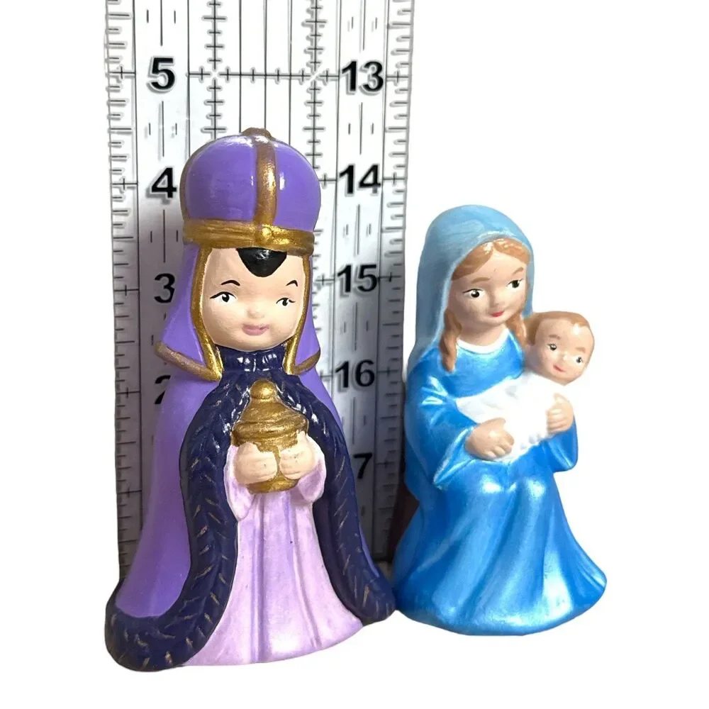 Handmade Ceramic Nativity Set 6pc Hand Painted Figures Vintage Christmas Decor